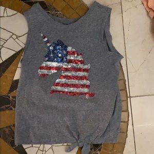 Grey tank with unicorn American flag design